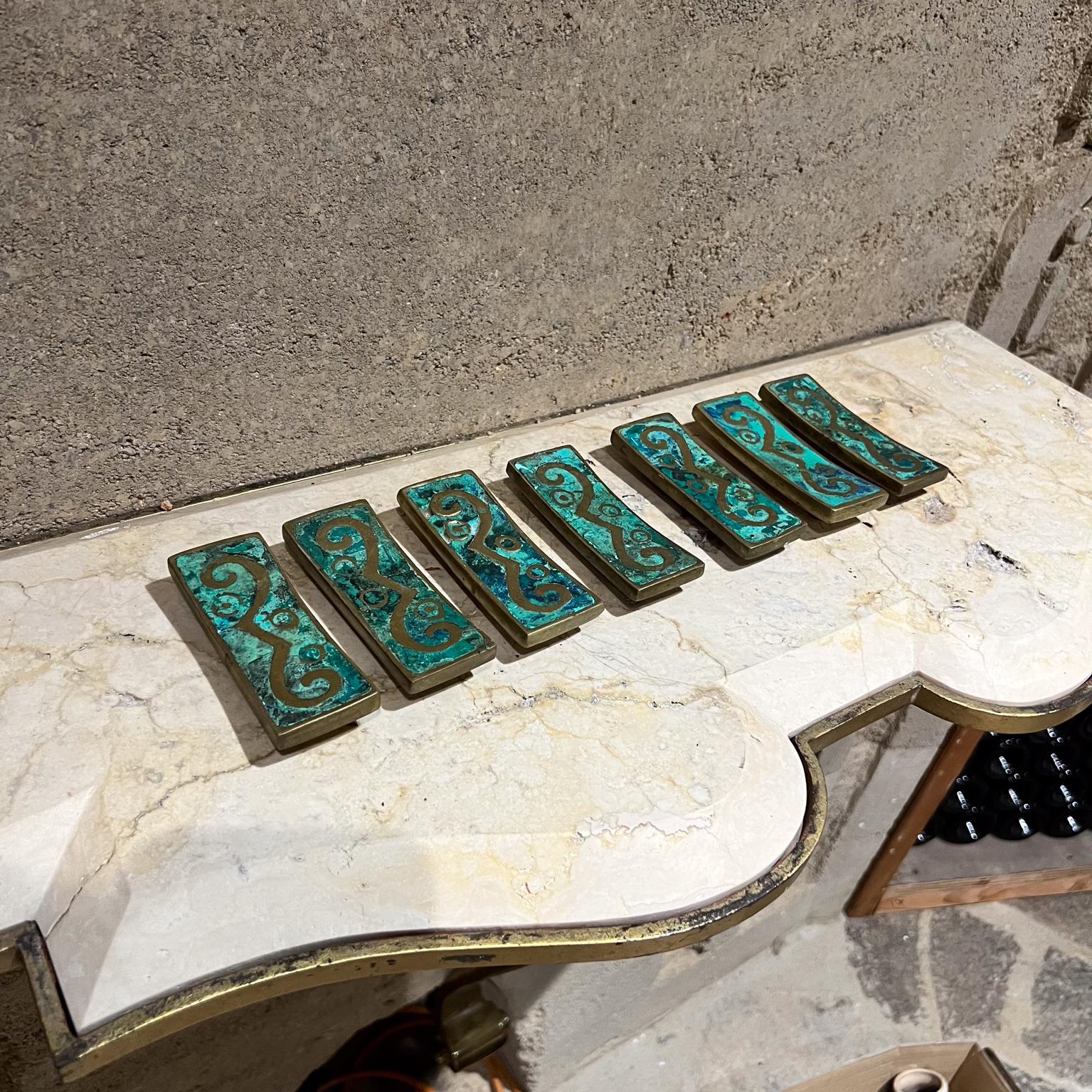 Mid-Century Modern 1950s Pepe Mendoza Mayan Revival Malachite Pulls Set of 7