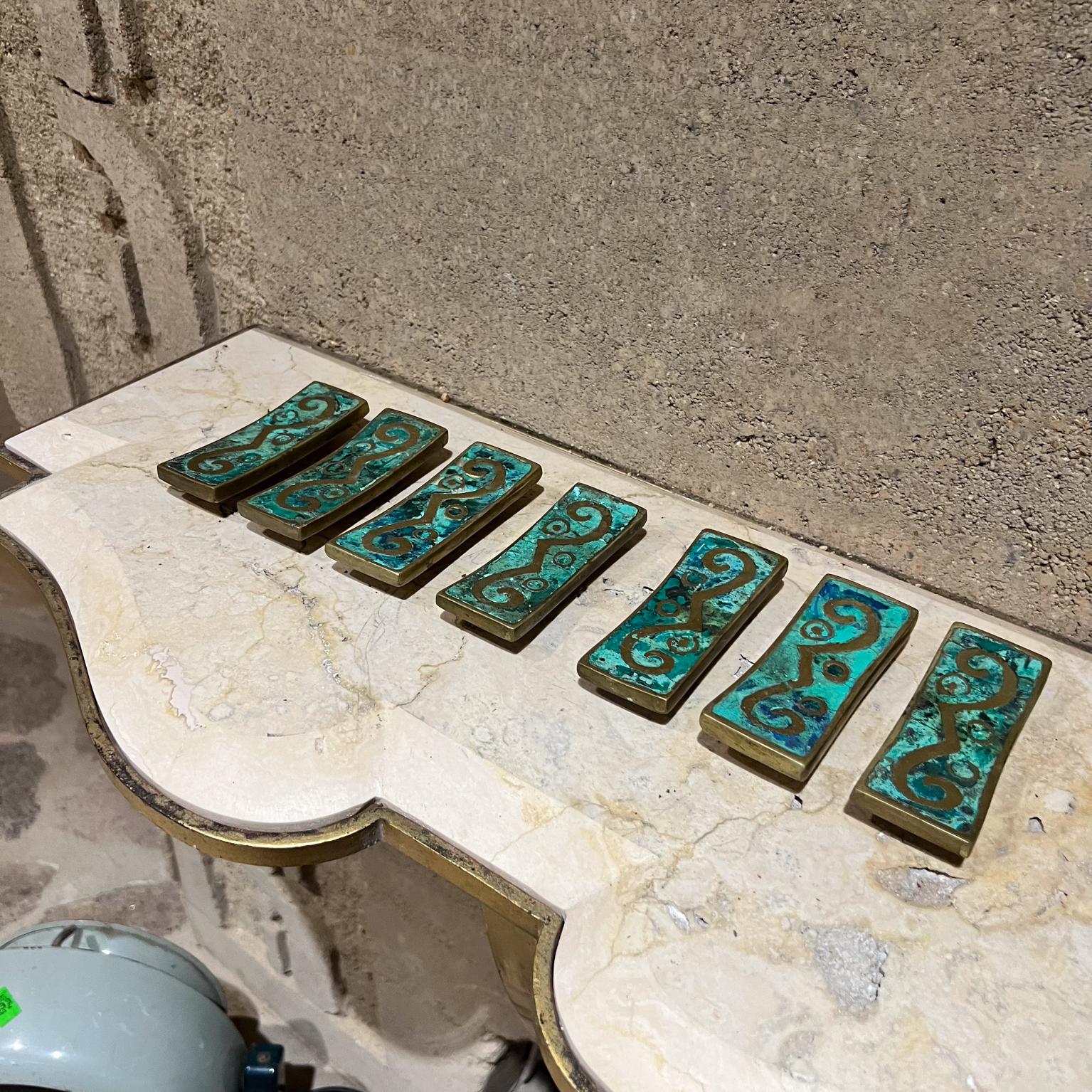 Mexican 1950s Pepe Mendoza Mayan Revival Malachite Pulls Set of 7
