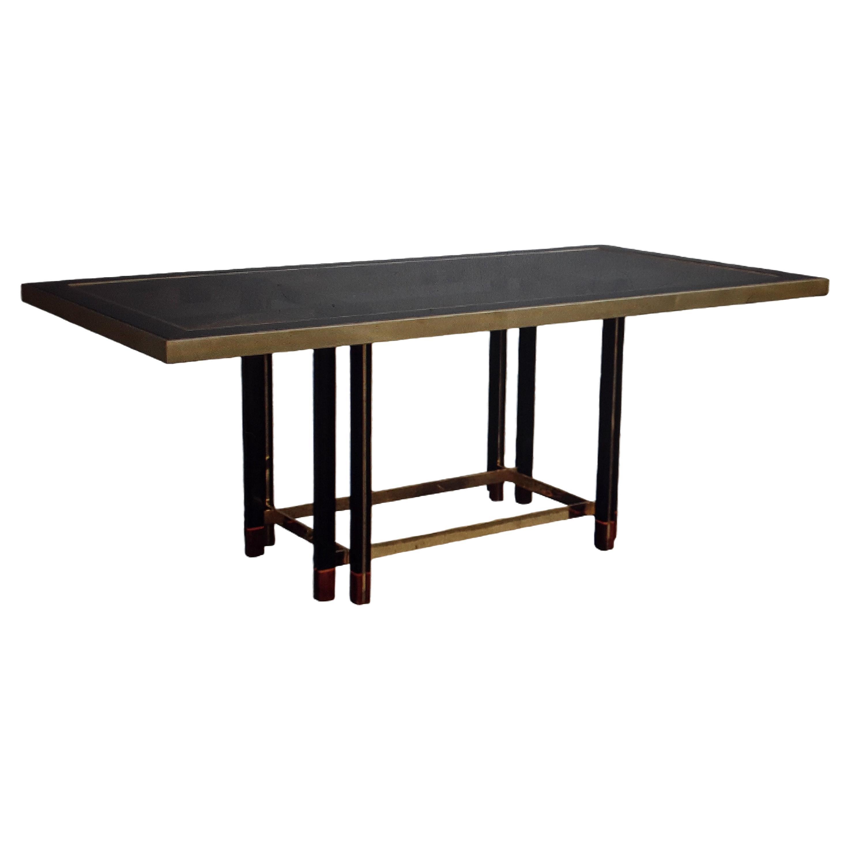 1950's MCM Brass/ Macassar Ebony/ Bronze Toned Glass Dining Table by Roman Spa For Sale