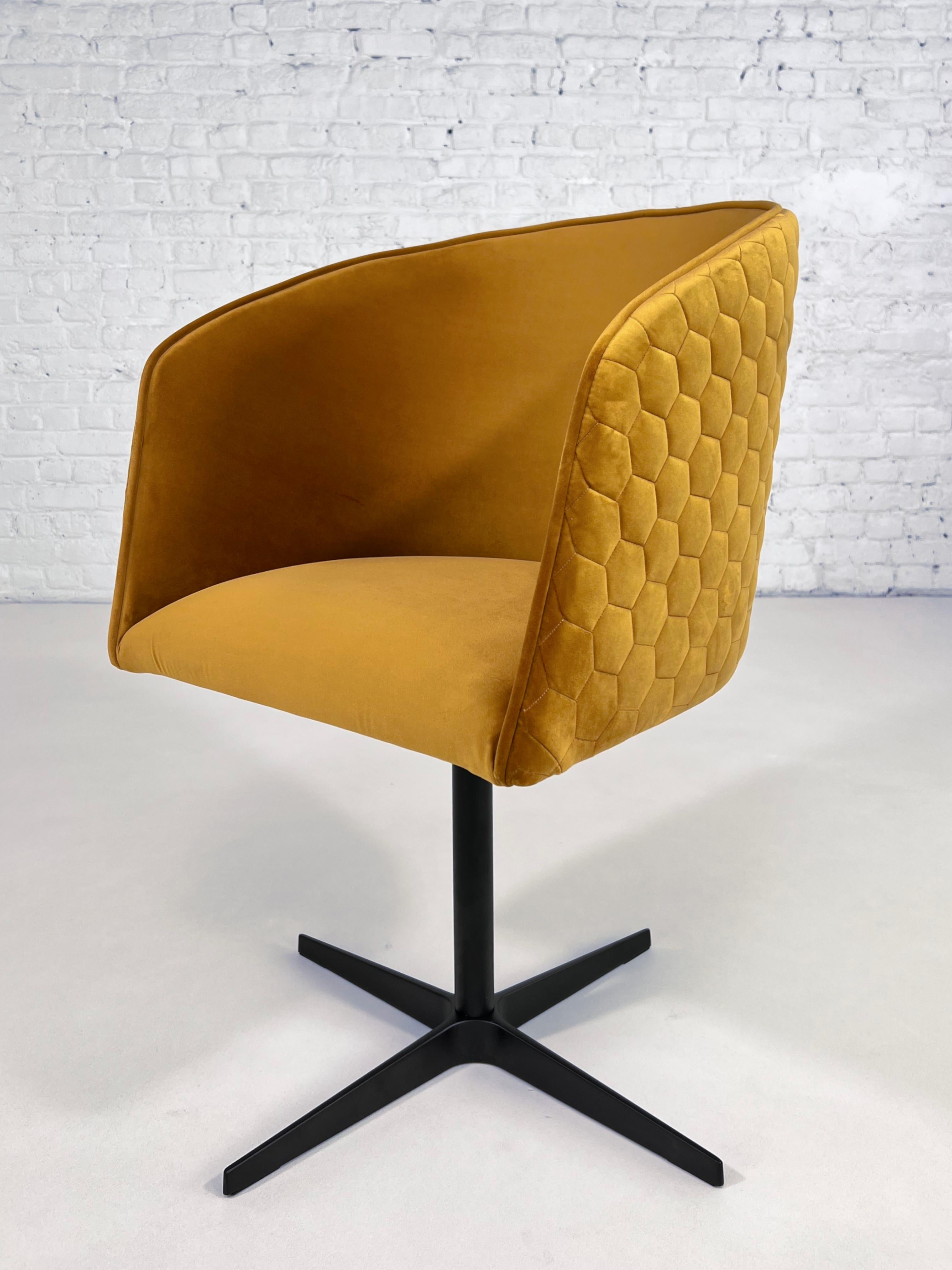 Mid-Century Modern 1950s MCM Design Style Velvet And Black Lacquered Metal Swivel Chair For Sale