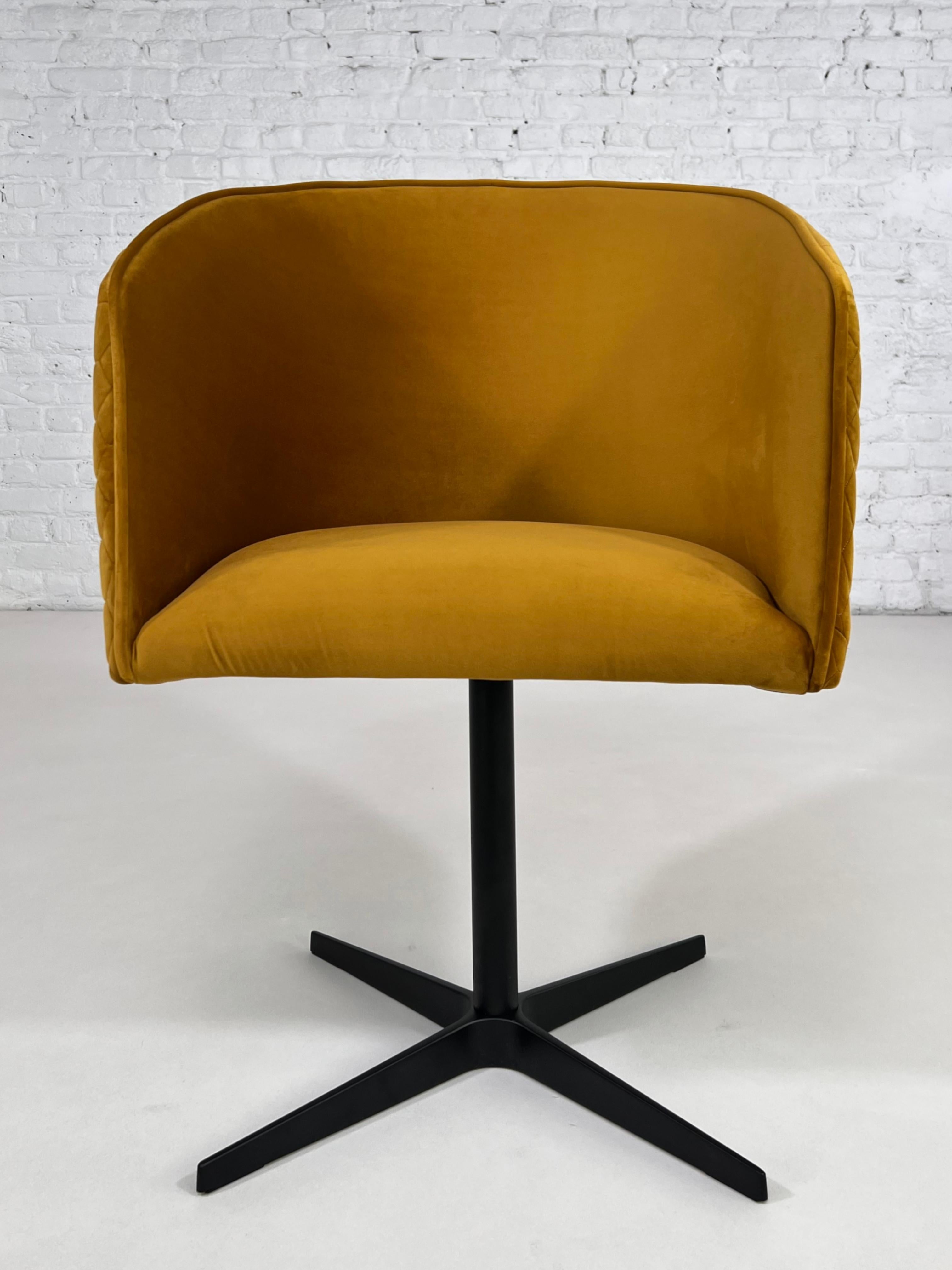 European 1950s MCM Design Style Velvet And Black Lacquered Metal Swivel Chair For Sale