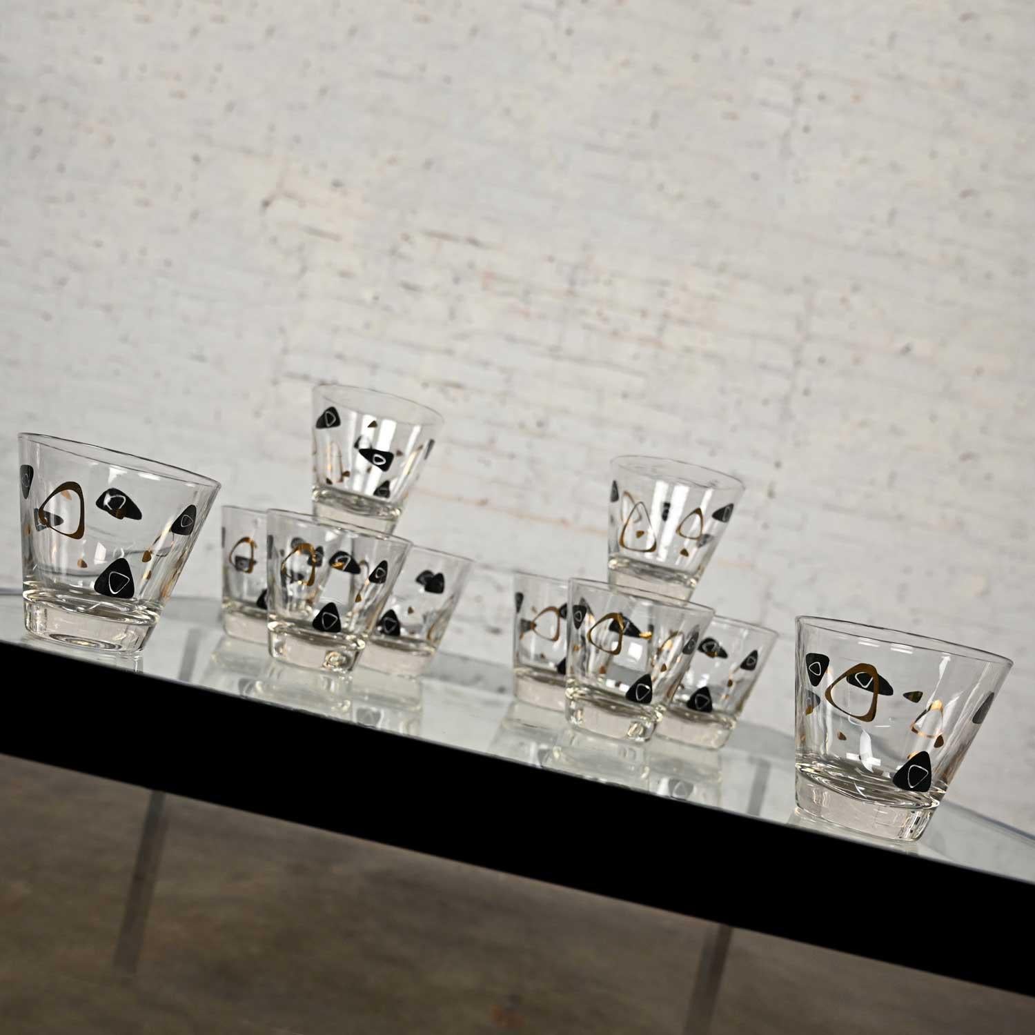 Set de 10 verres Manhattan MCM Federal Glass Fantasy Black & 22 Karat Gold des années 1950 en vente 5