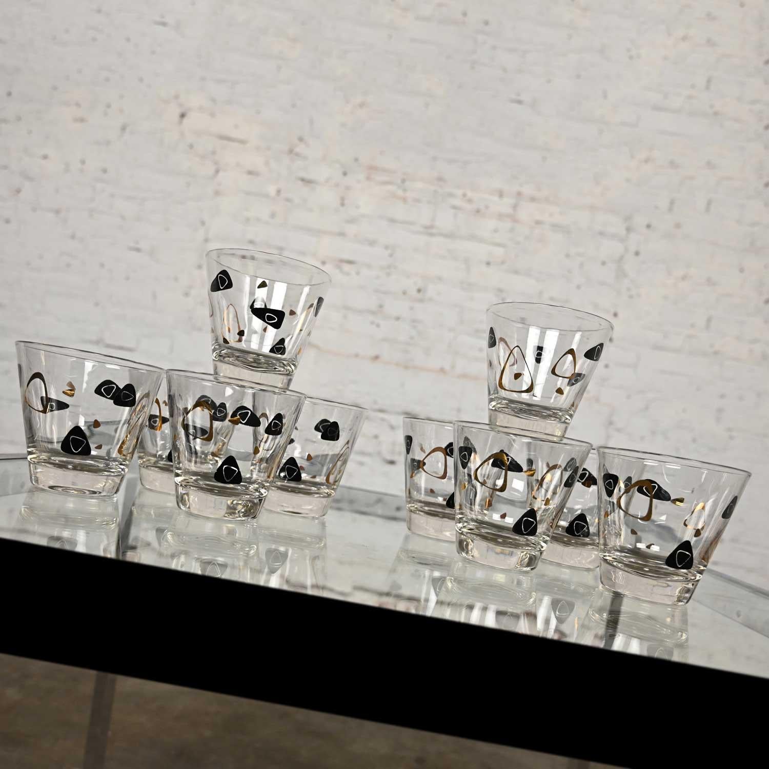 Set de 10 verres Manhattan MCM Federal Glass Fantasy Black & 22 Karat Gold des années 1950 en vente 6