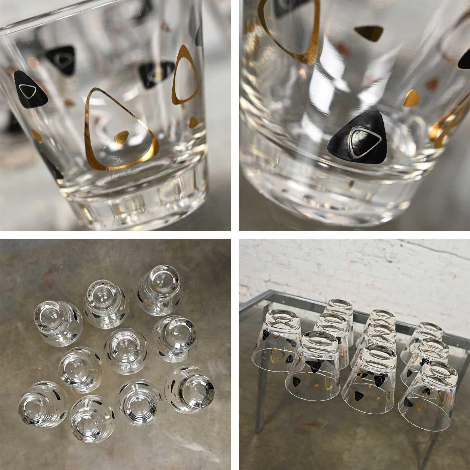 1950s MCM Federal Glass Fantasy Black & 22 Karat Gold Manhattan Glasses Set 10 For Sale 5