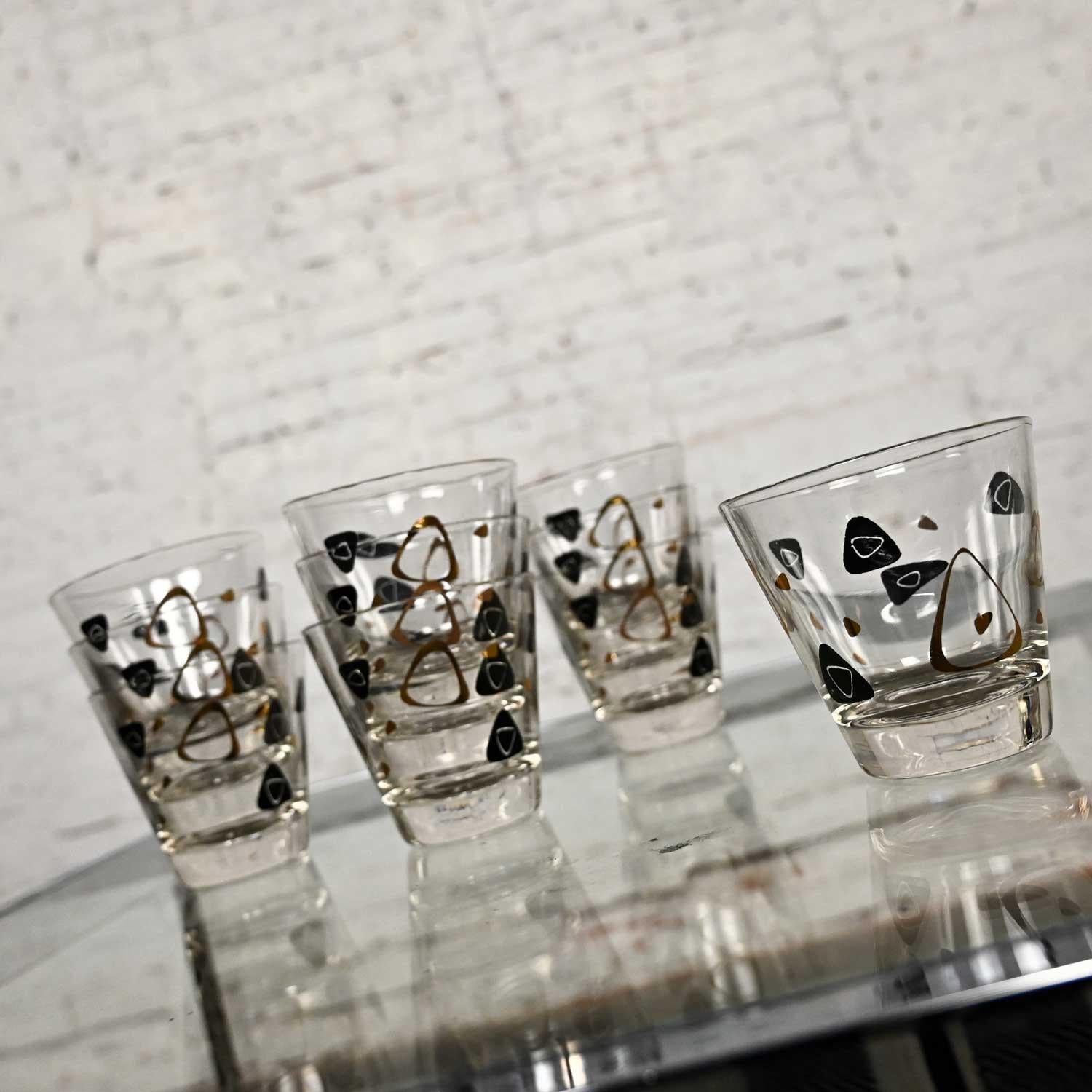 1950s MCM Federal Glass Fantasy Black & 22 Karat Gold Manhattan Glasses Set 10 For Sale 6