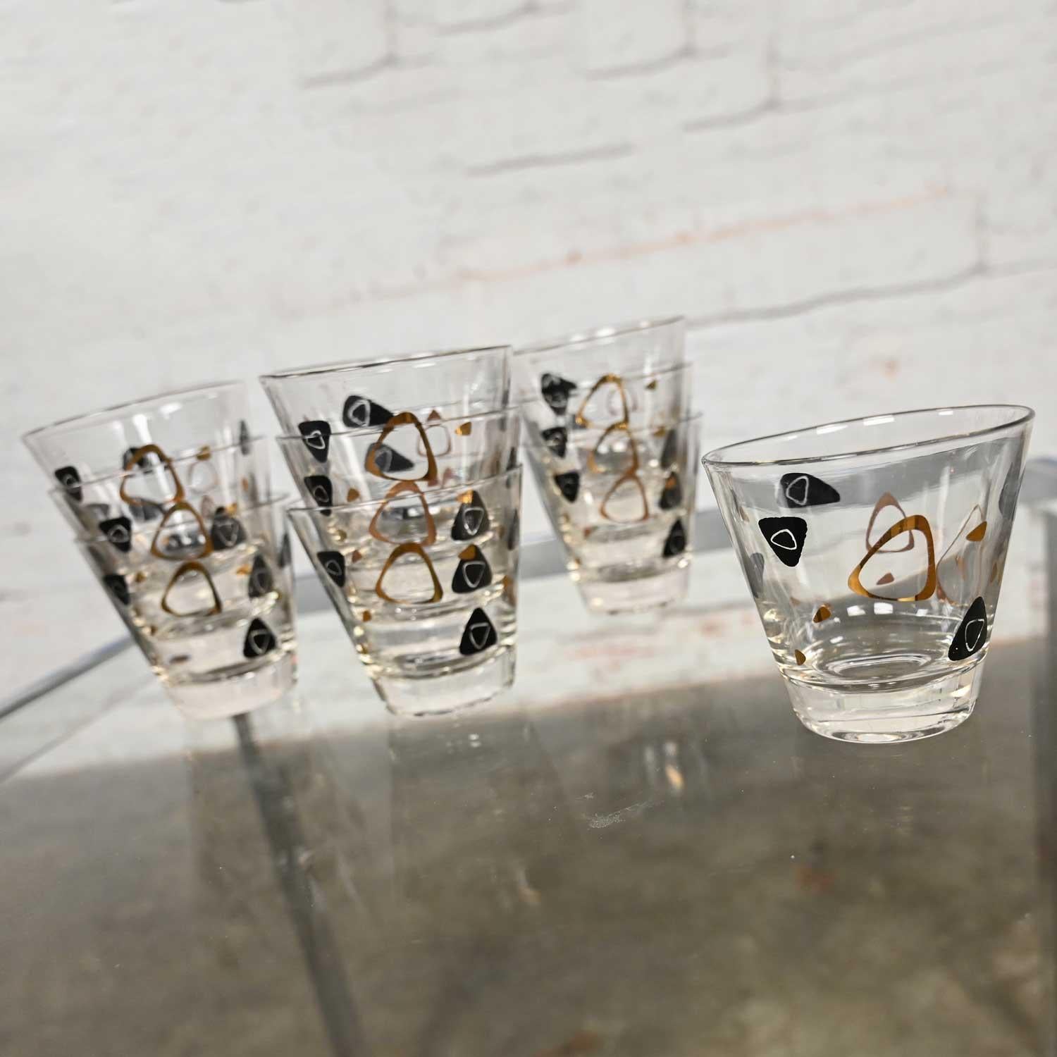 Set de 10 verres Manhattan MCM Federal Glass Fantasy Black & 22 Karat Gold des années 1950 en vente 9