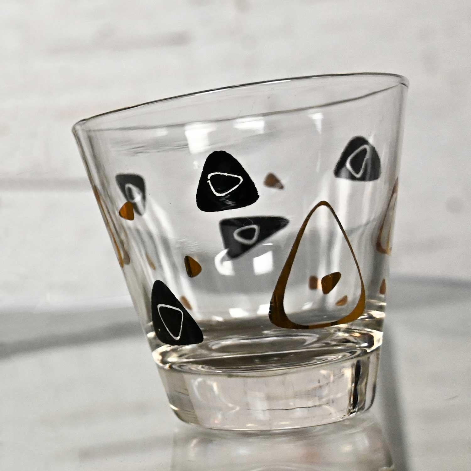 1950s MCM Federal Glass Fantasy Black & 22 Karat Gold Manhattan Glasses Set 10 For Sale 8