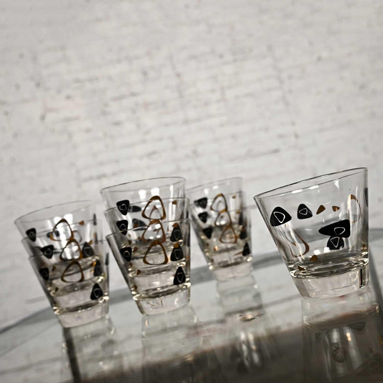 Mid-Century Modern Set de 10 verres Manhattan MCM Federal Glass Fantasy Black & 22 Karat Gold des années 1950 en vente