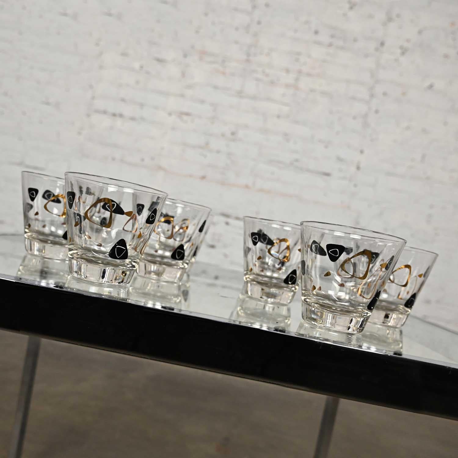 Set de 10 verres Manhattan MCM Federal Glass Fantasy Black & 22 Karat Gold des années 1950 Bon état - En vente à Topeka, KS