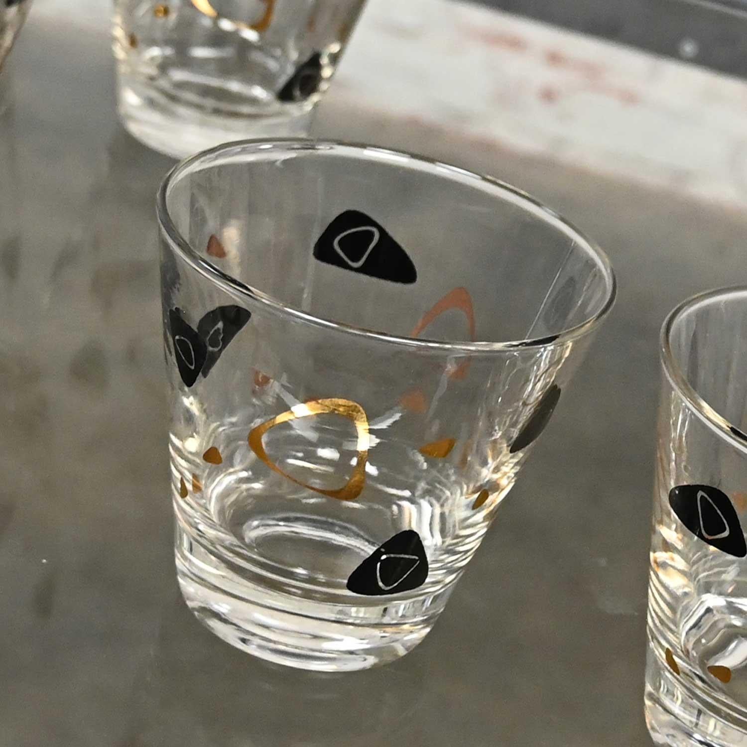 Set de 10 verres Manhattan MCM Federal Glass Fantasy Black & 22 Karat Gold des années 1950 en vente 1