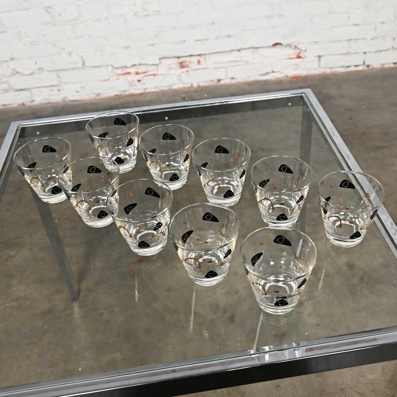 Set de 10 verres Manhattan MCM Federal Glass Fantasy Black & 22 Karat Gold des années 1950 en vente 2