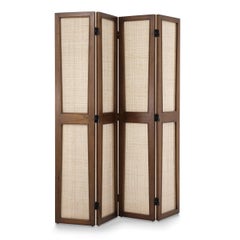 1950s MCM French Design Style Wooden And Caned Folding Screen Divider