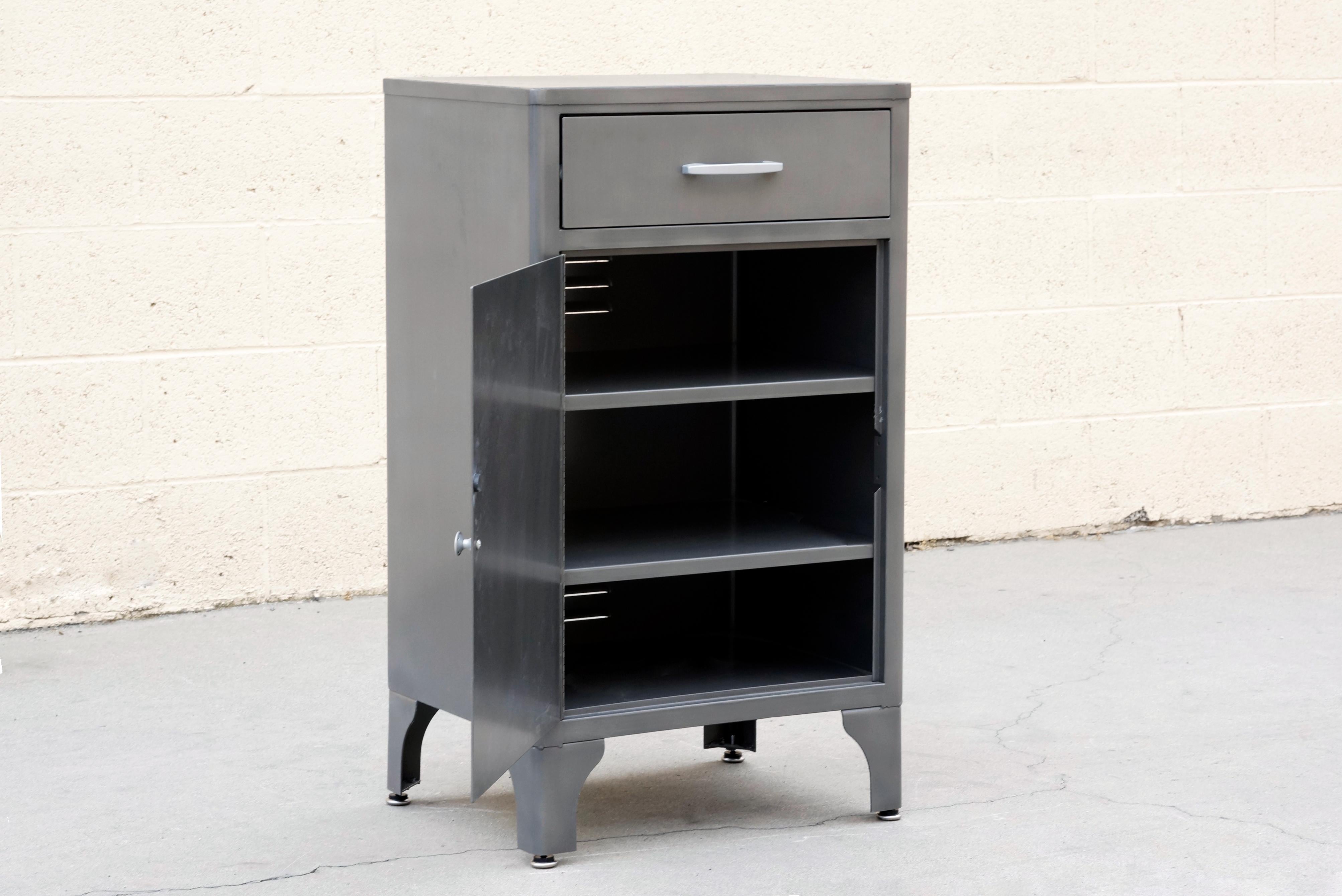 Mid-Century Modern 1950s Medical Cabinet Refinished in Natural Steel