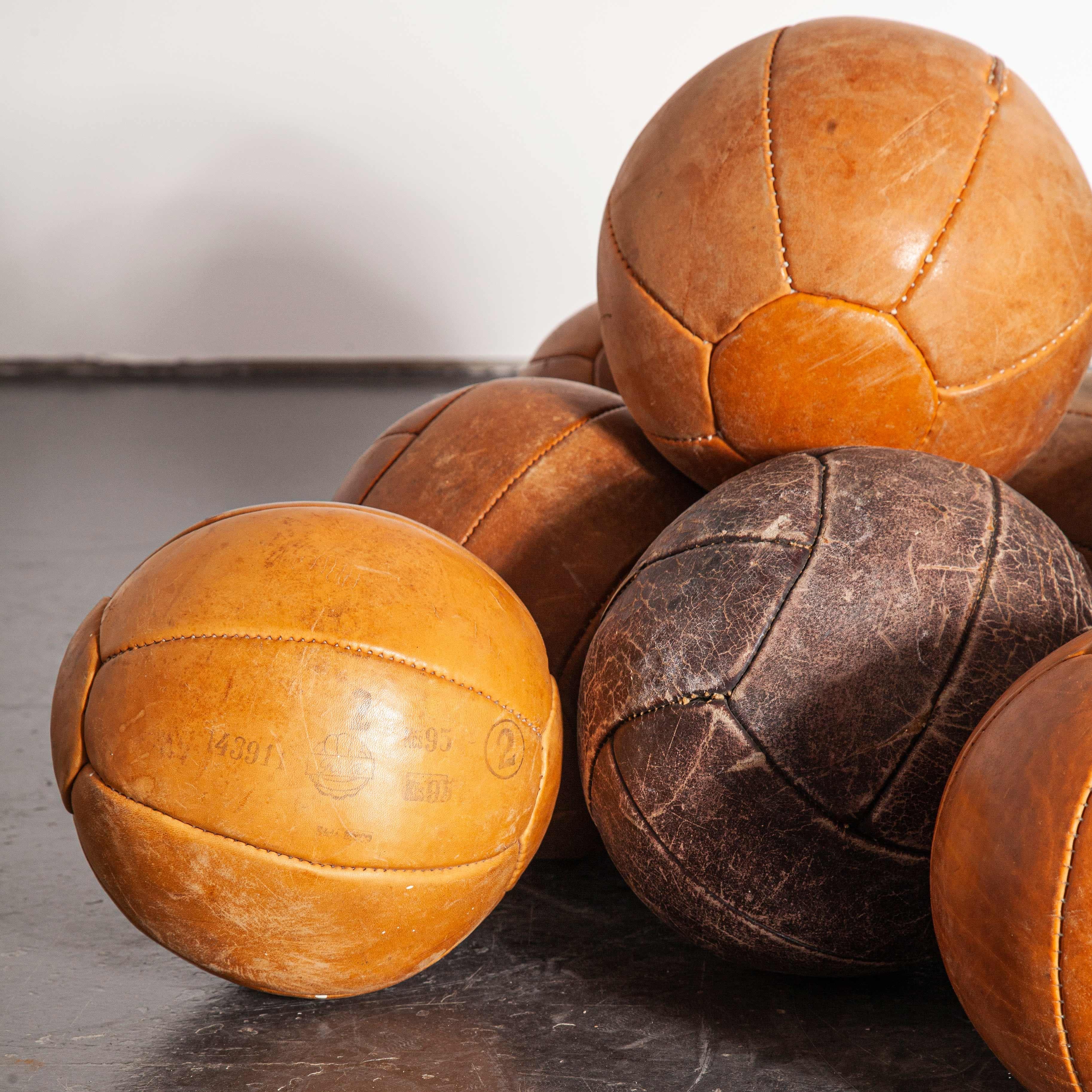 Mid-20th Century 1950s Medium Czech Leather Medicine Balls, Decorative - Various Qty Availabe For Sale