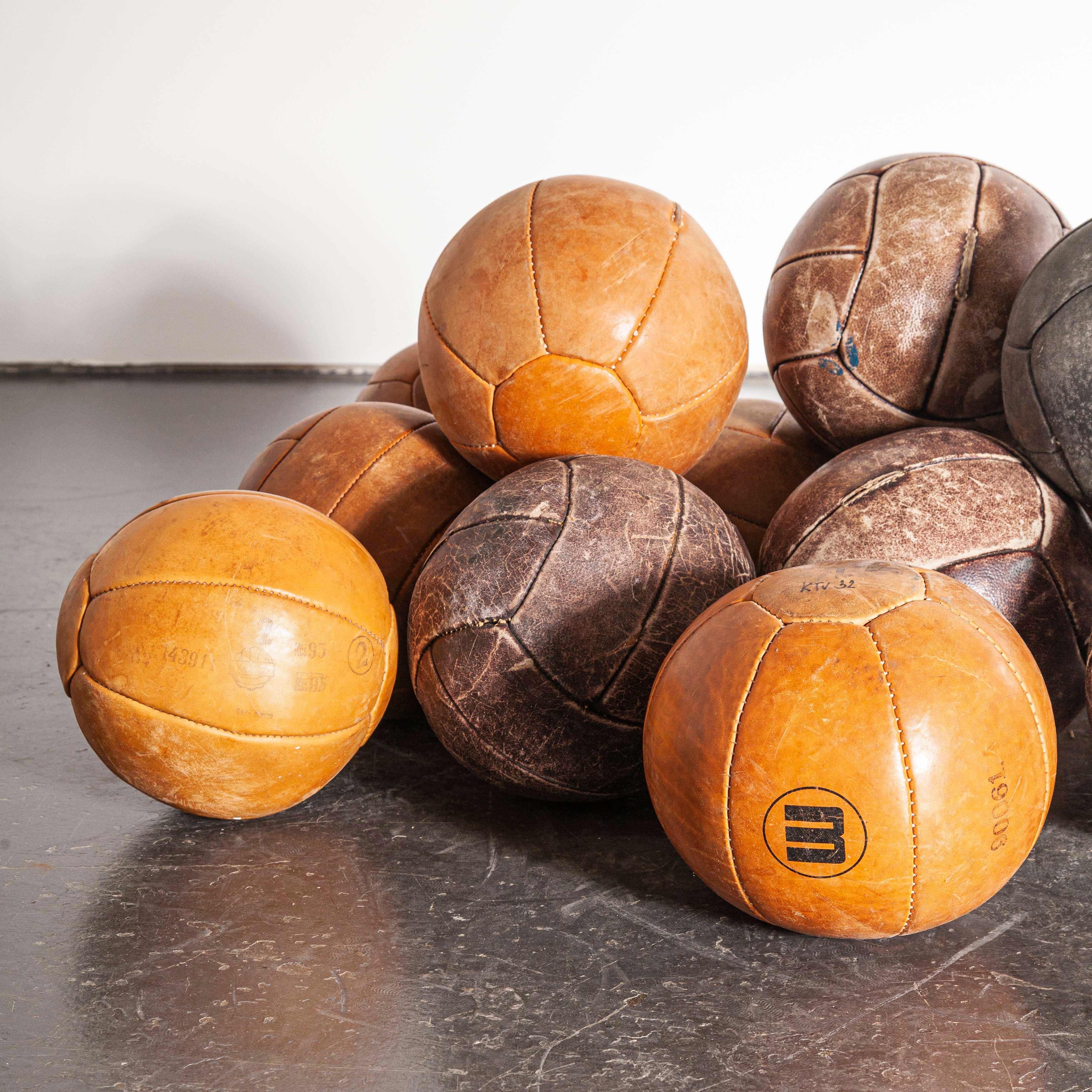 1950s Medium Czech Leather Medicine Balls, Decorative - Various Qty Availabe For Sale 2