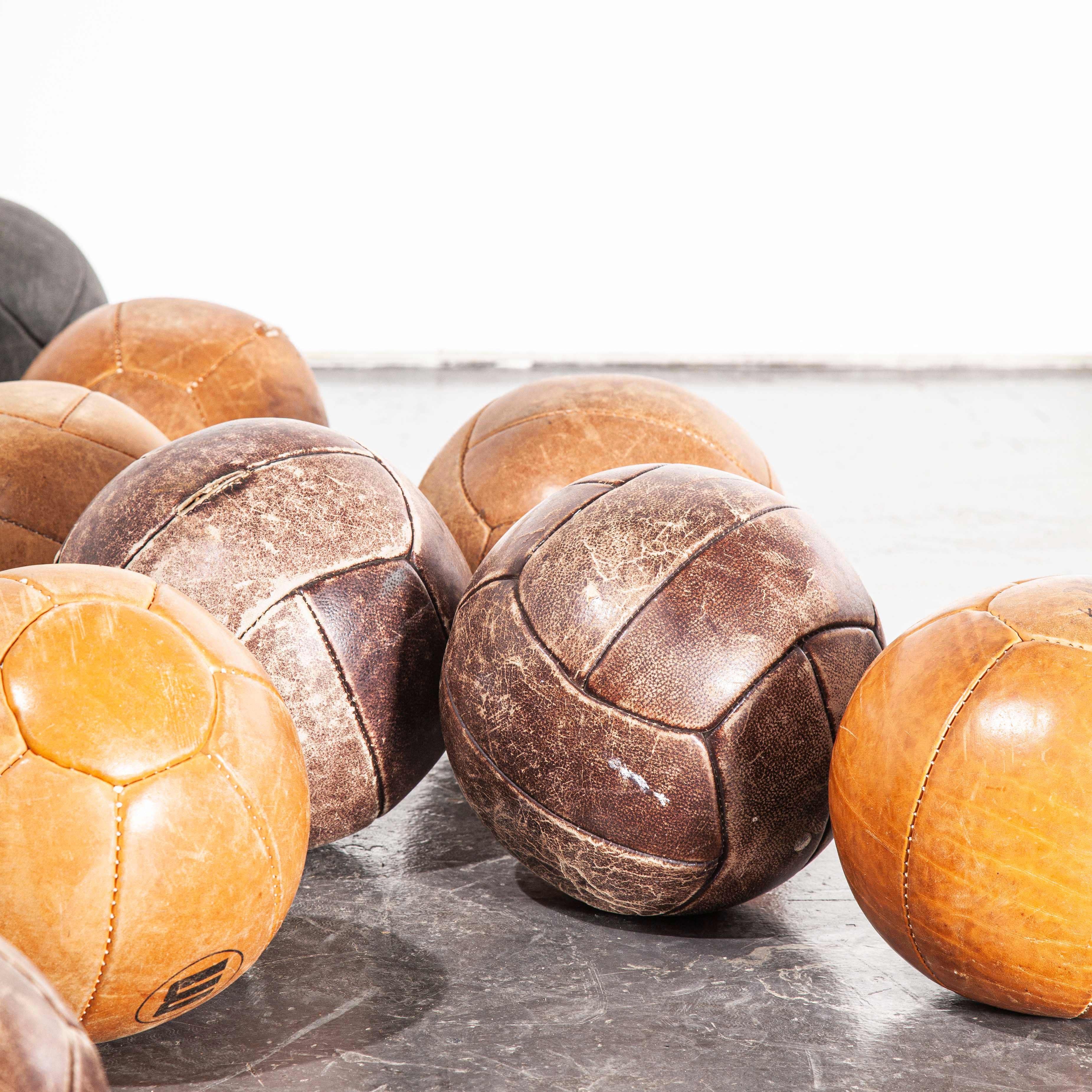 1950s Medium Czech Leather Medicine Balls, Decorative - Various Qty Availabe For Sale 3