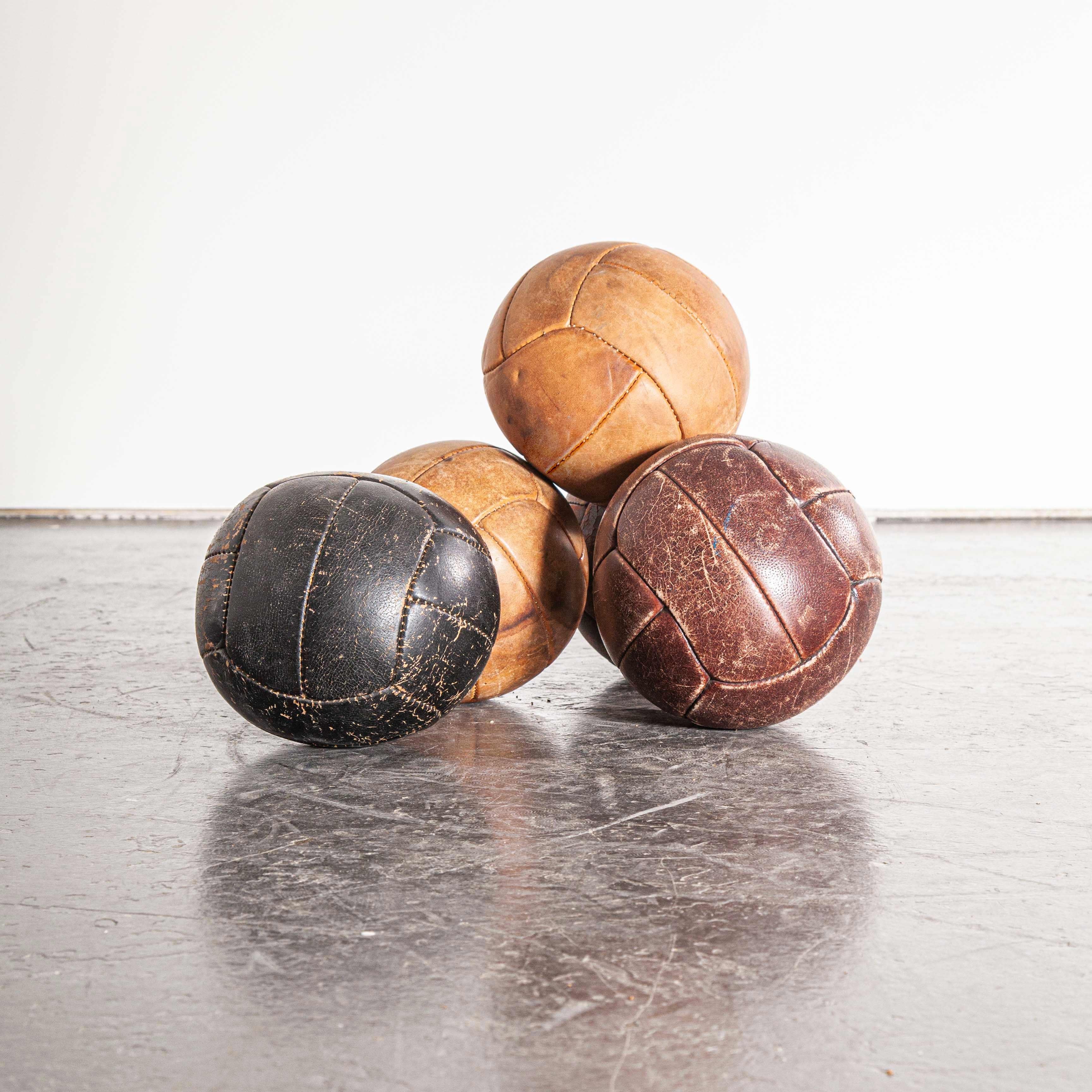 1950s Medium Czech Leather Medicine Balls, Decorative - Various Qty Availabe For Sale 4