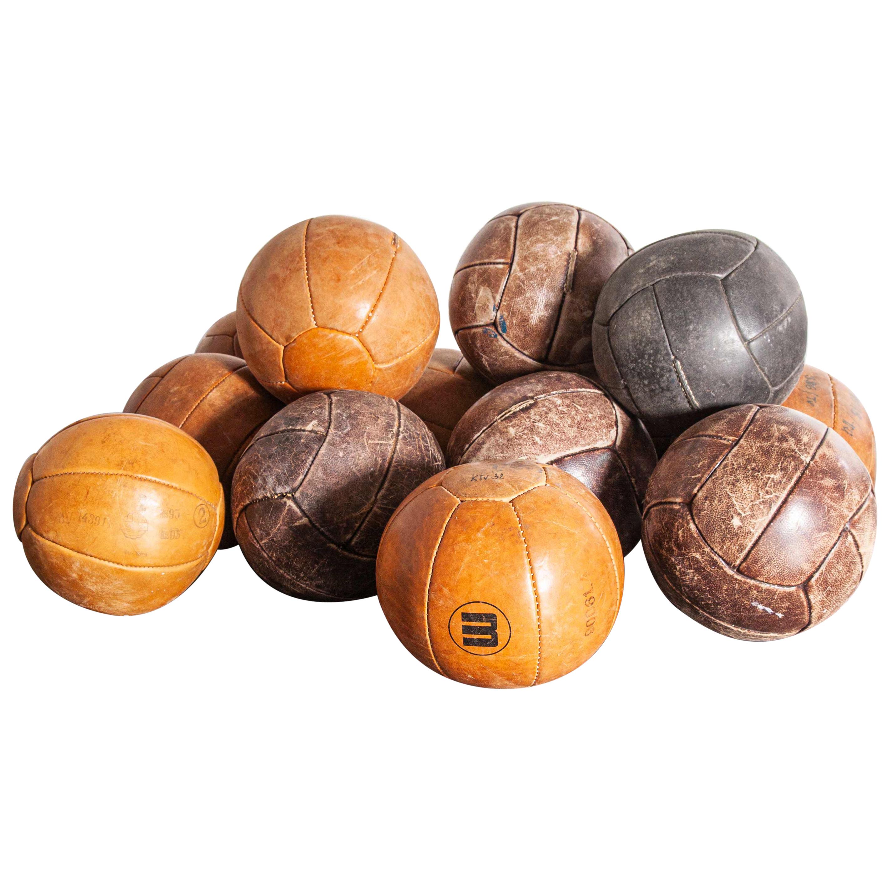 1950s Medium Czech Leather Medicine Balls, Decorative - Various Qty Availabe For Sale