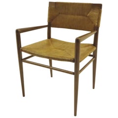 1950s Mel Smilow Danish Modern Woven Rush and Walnut Armchair for Smilow-Thielle