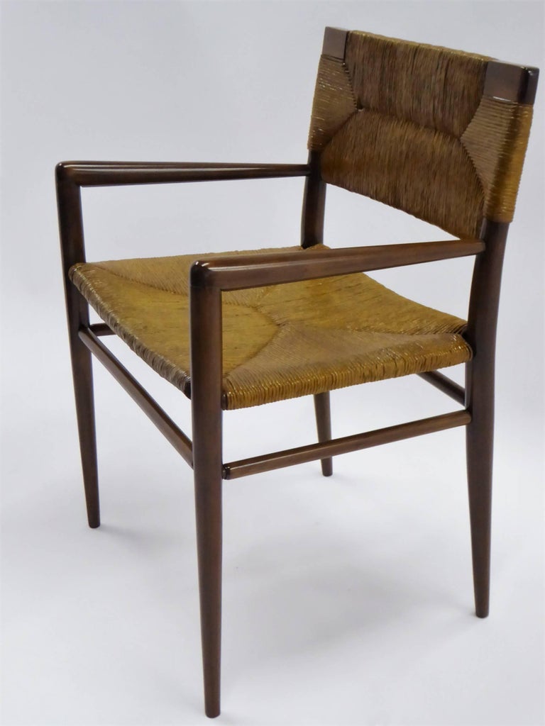 Mid-Century Modern 1950s Mel Smilow Danish Modern Woven Rush and Walnut Armchair for Smilow-Thielle For Sale