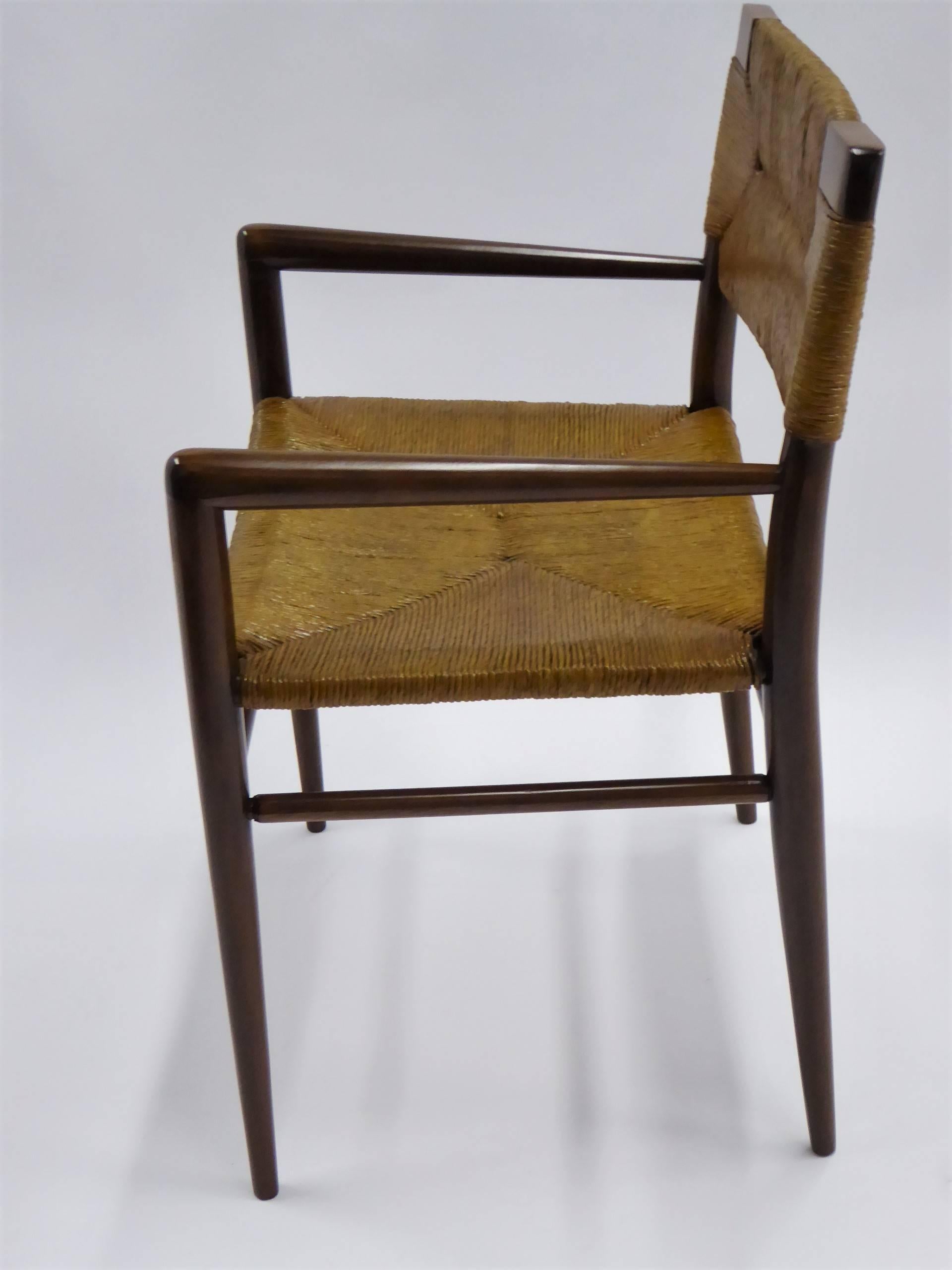 American 1950s Mel Smilow Danish Modern Woven Rush and Walnut Armchair for Smilow-Thielle