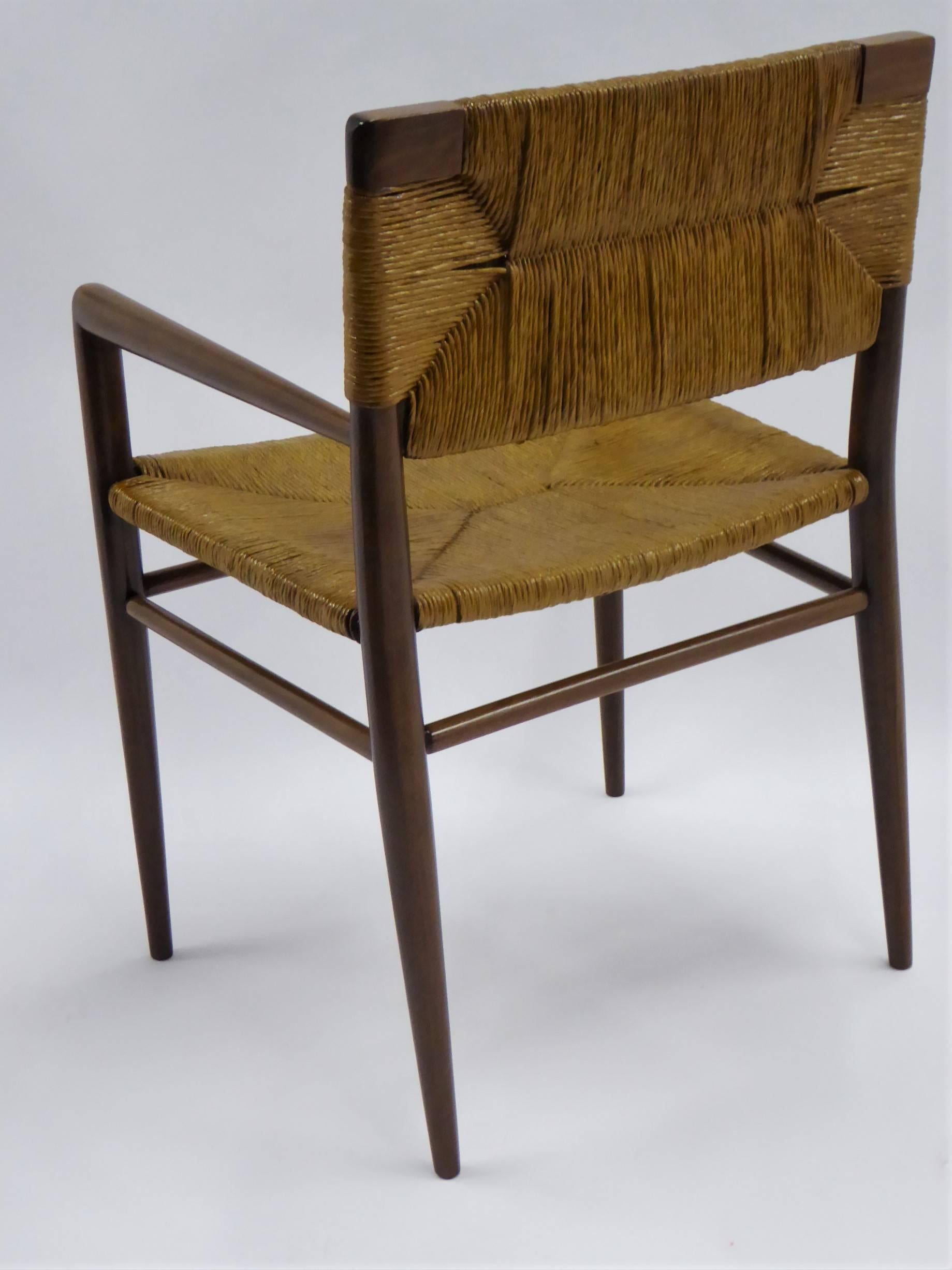 1950s Mel Smilow Danish Modern Woven Rush and Walnut Armchair for Smilow-Thielle In Excellent Condition In Miami, FL