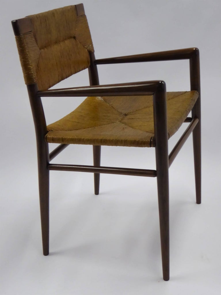 1950s Mel Smilow Danish Modern Woven Rush and Walnut Armchair for Smilow-Thielle For Sale 2