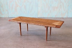 Panchina in noce e giunco Mel Smilow del 1950 Mid Century Modern