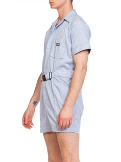 1950S BULLOCKS WILSHIRE Blue & White Pinstripe Cotton Men's Leisure Short Jumps