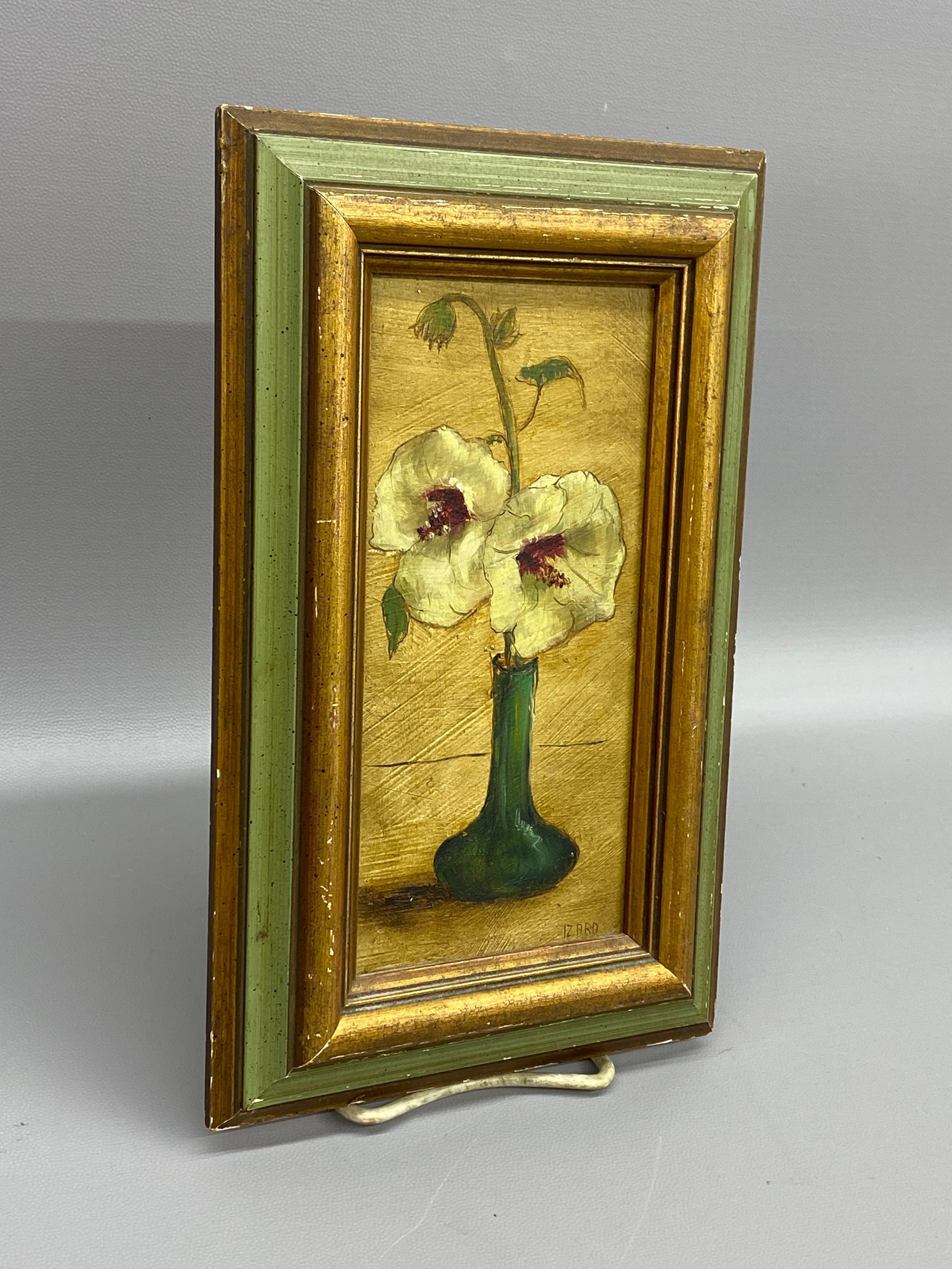 Hollywood Regency Peinture Merle Izard Wild Hollyhocks des années 1950 en vente