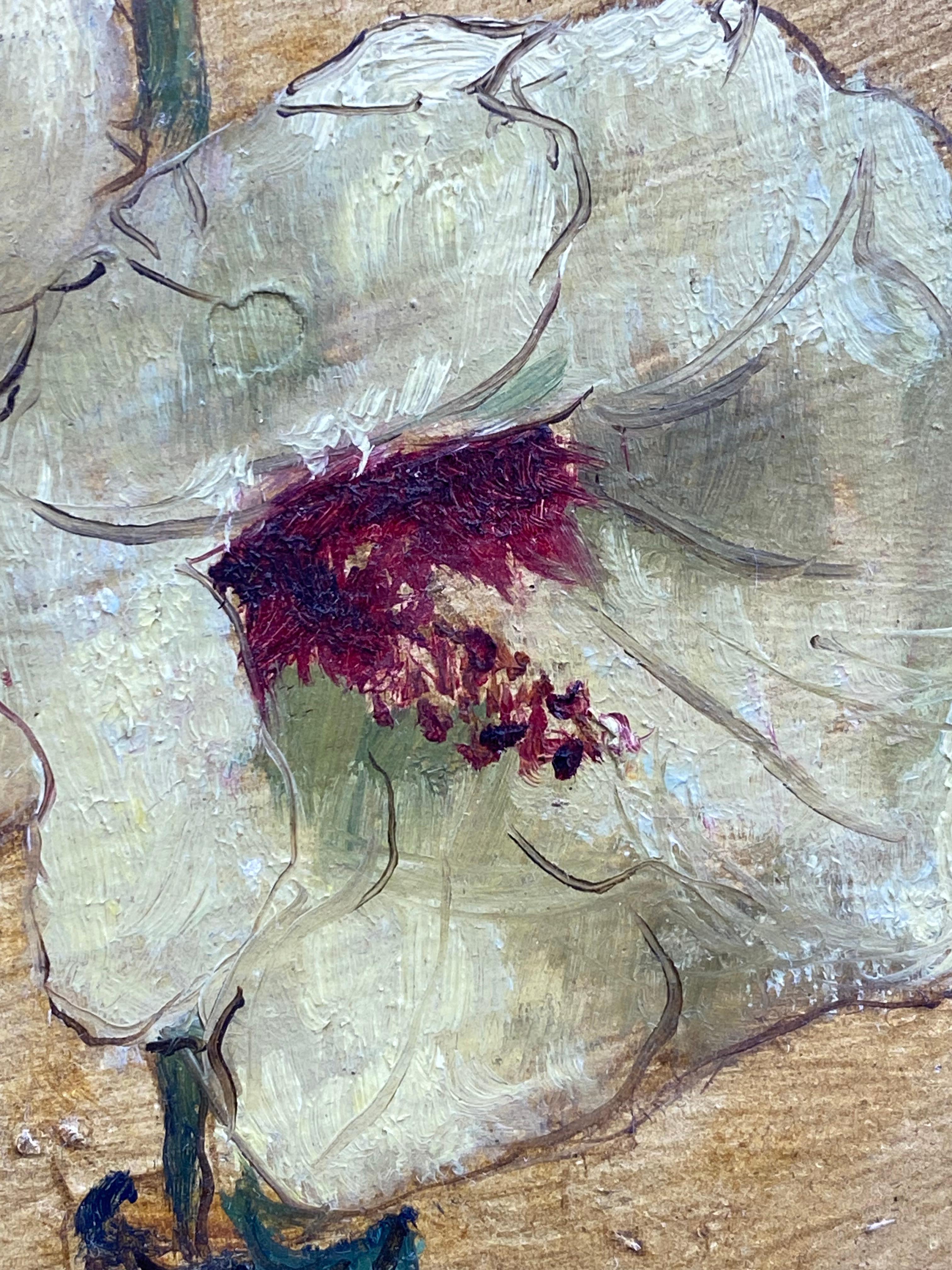 Massonite Peinture Merle Izard Wild Hollyhocks des années 1950 en vente