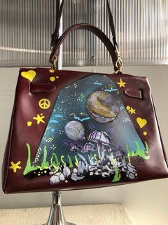 Merlot Leather Bag With Custom LOVE Graffiti Art, 1950s