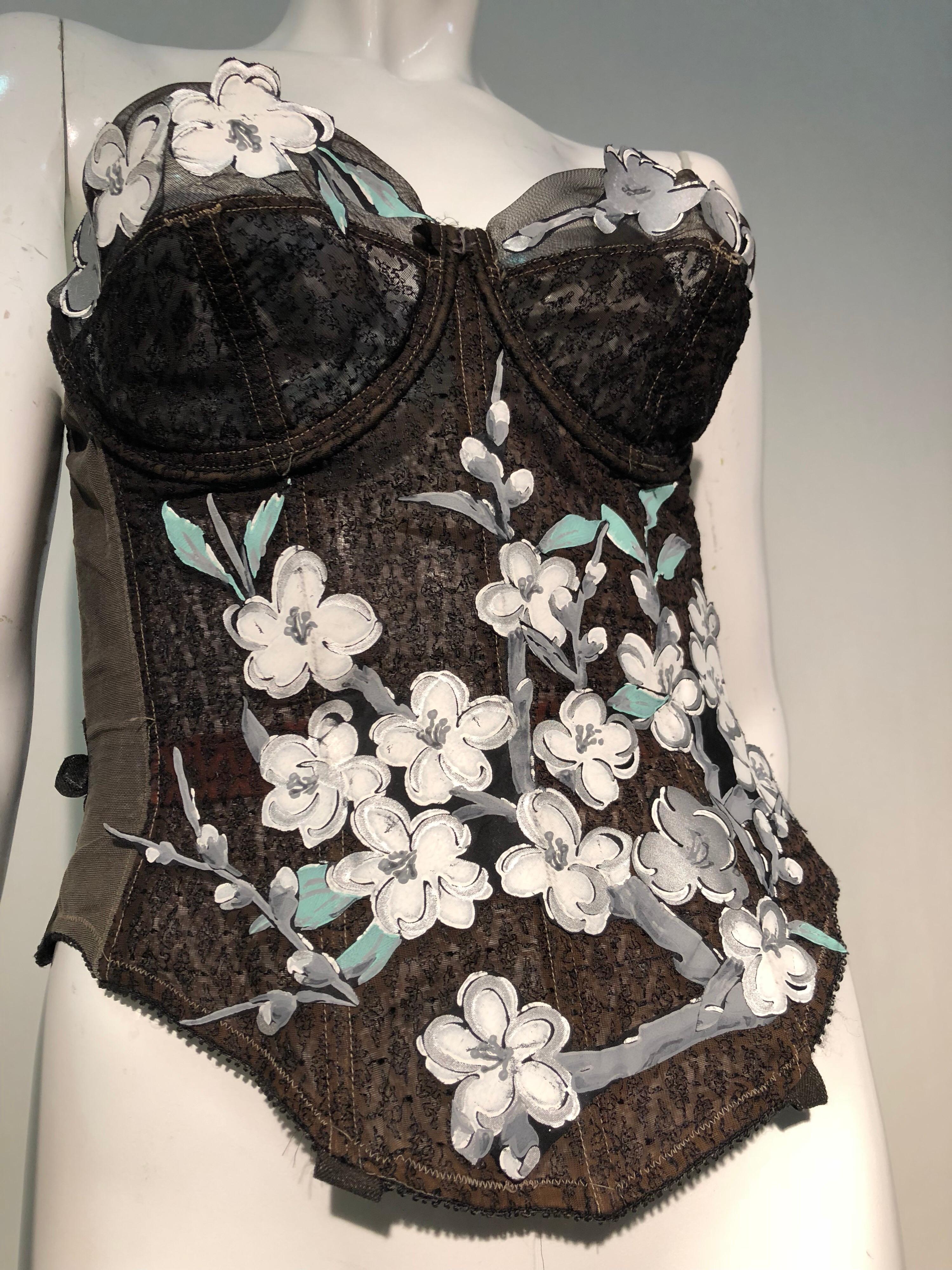 Women's 1950s Merry Widow Bustier Embellished W/ Appliqué By Torso Creations For Sale