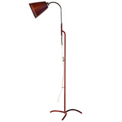 1950s, Metal and Brass Red Floor Lamp by Hans Bergström