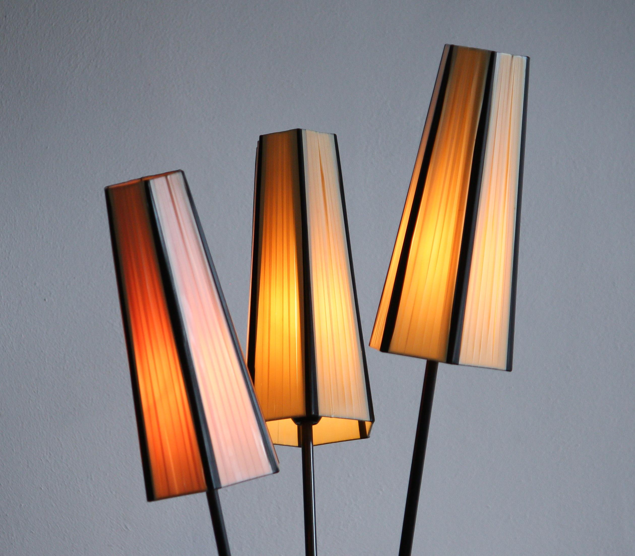 1950s, Metal and Brass Three-Light Floor Lamp, Sweden 2