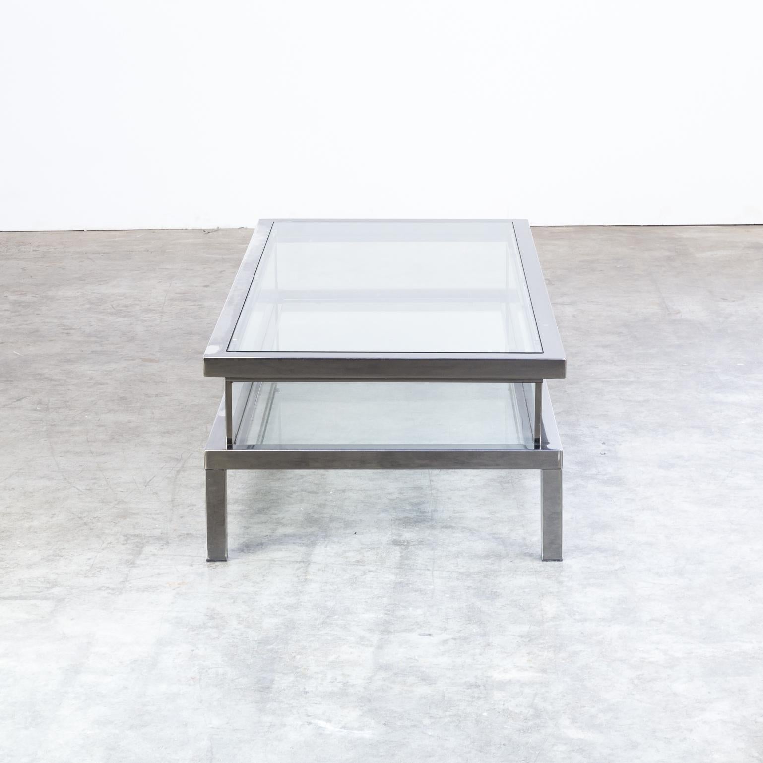 1950s Metal and Glass French Sliding Coffee Table (Französisch) im Angebot