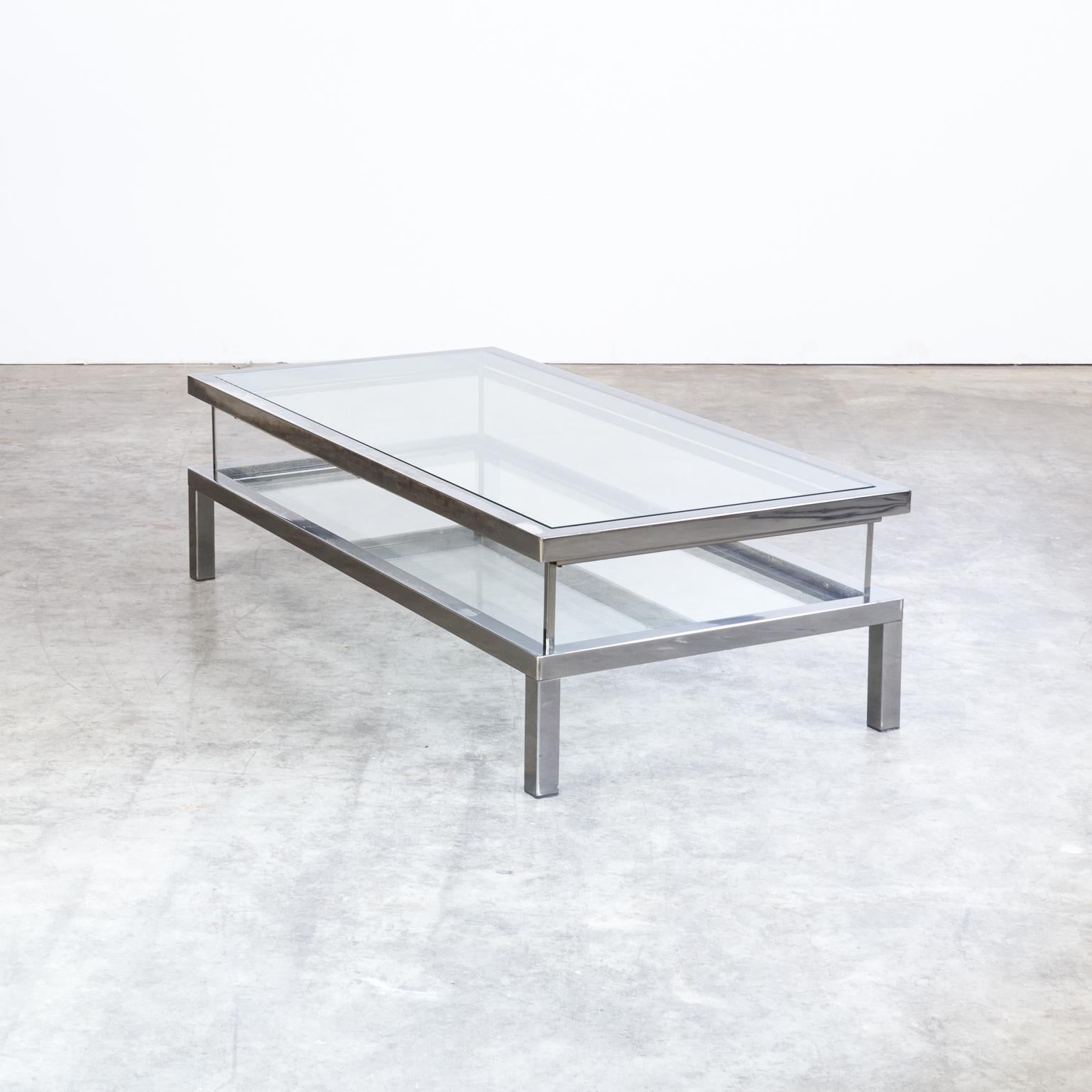 1950s Metal and Glass French Sliding Coffee Table (Mitte des 20. Jahrhunderts) im Angebot