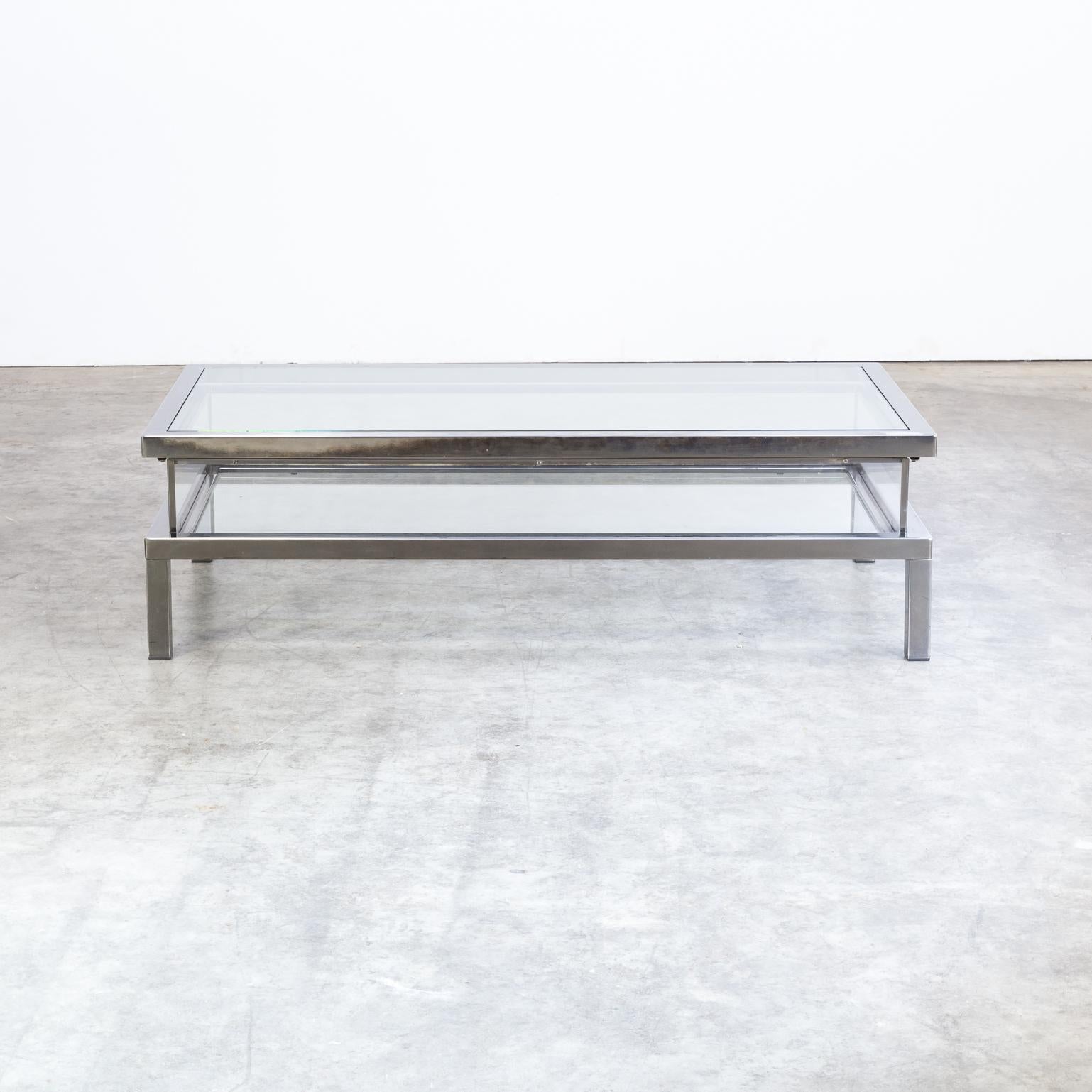 1950s Metal and Glass French Sliding Coffee Table For Sale 1