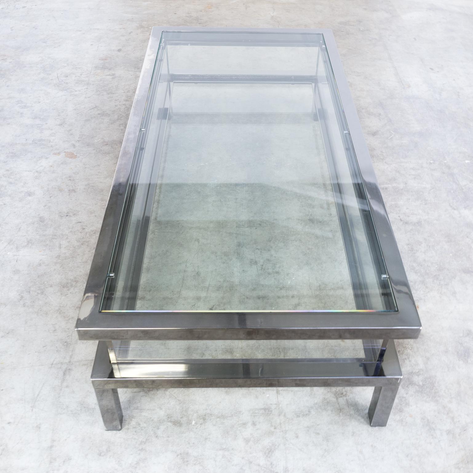 1950s Metal and Glass French Sliding Coffee Table For Sale 2