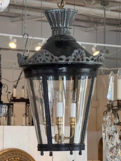 Farol de metal y cristal de los años 50 con interior de latón