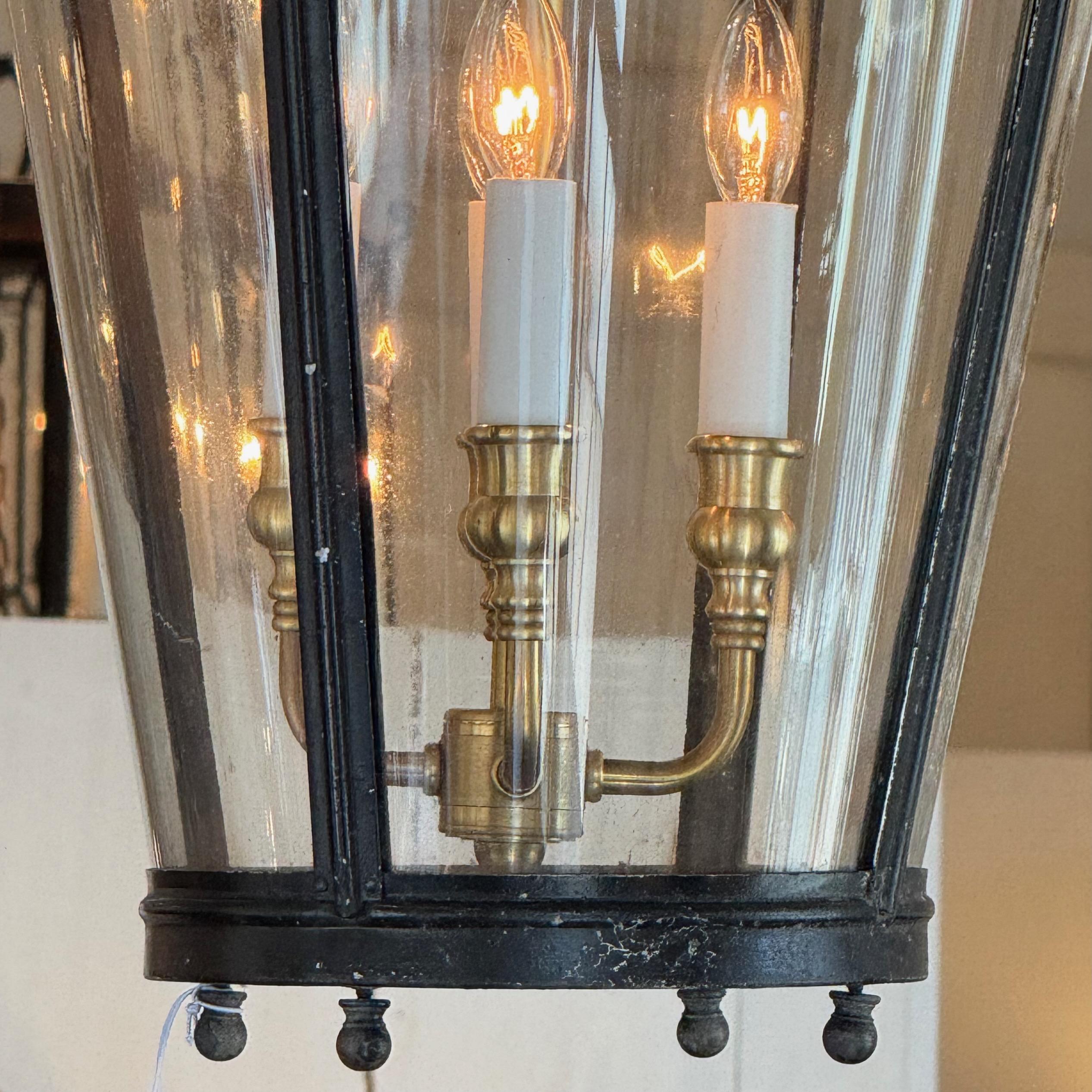 1950s Metal and Glass Lantern With Brass Interior For Sale 2