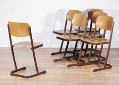 1950s, Metal and Wood Set of Six Dutch School Chairs