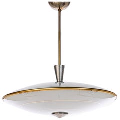 Retro 1950's Metal, Brass and Glass Pendant in Style of Pietro Chiesa