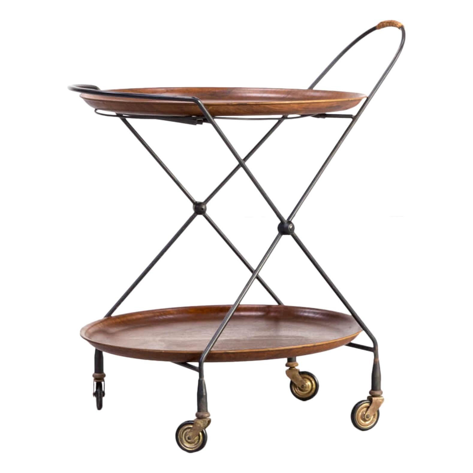 1950s Metal Foldable Serving Trolley / Tray Table for Åry Fanérprodukter Nybro For Sale