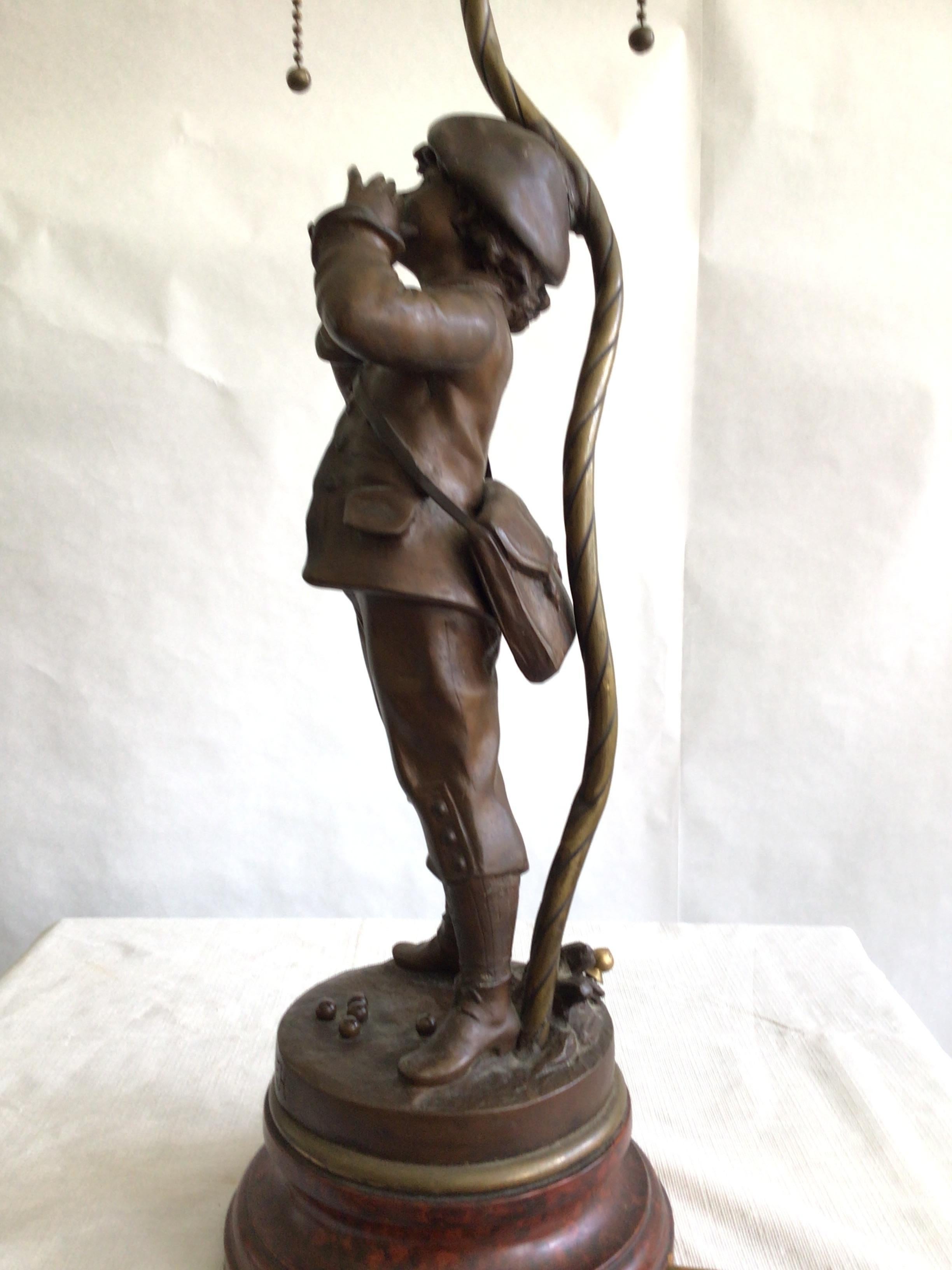 Mid-20th Century 1950s Metal Sculpture Table Lamp Of A Boy Bellowing For Sale