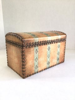 1950s Metal Studded Hinged Leather Covered Box