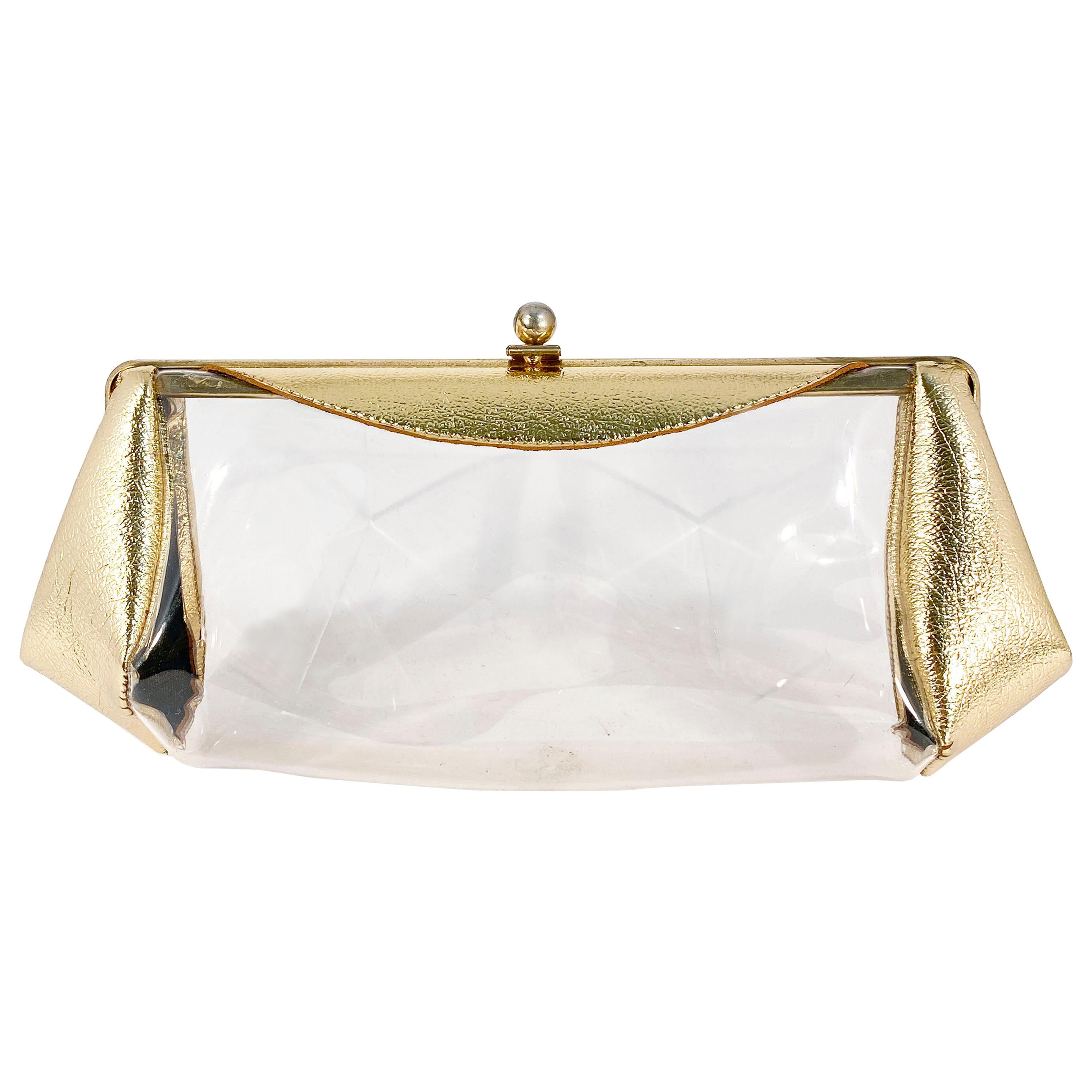 1950s Metallic Gold and Clear Plastic Clutch