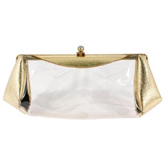 Retro 1950s Metallic Gold and Clear Plastic Clutch