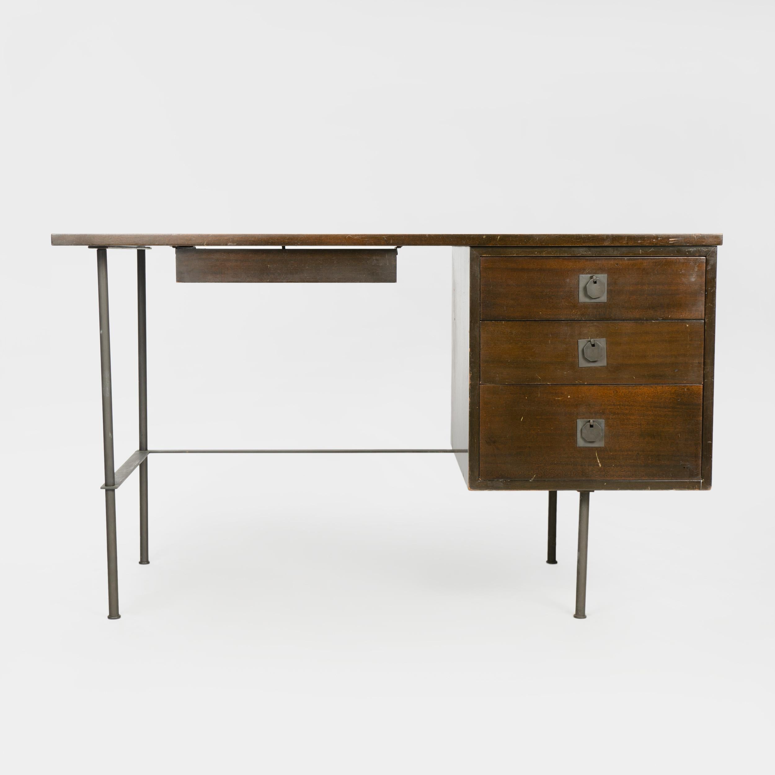 Mid-Century Modern 1950s Metaphor Desk in Mahogany and Brass by Harvey Probber