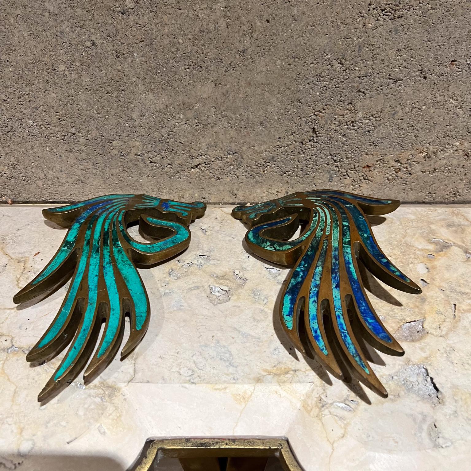 AMBIANIC presents
1950s Mexico artist Pepe Mendoza dragon door handles pull set
two-piece set 
in malachite & bronze brass
1.25 d x 9 h x 5.75 w
original preowned unrestored vintage condition.
refer to images listed
see dealer for PM inventory 